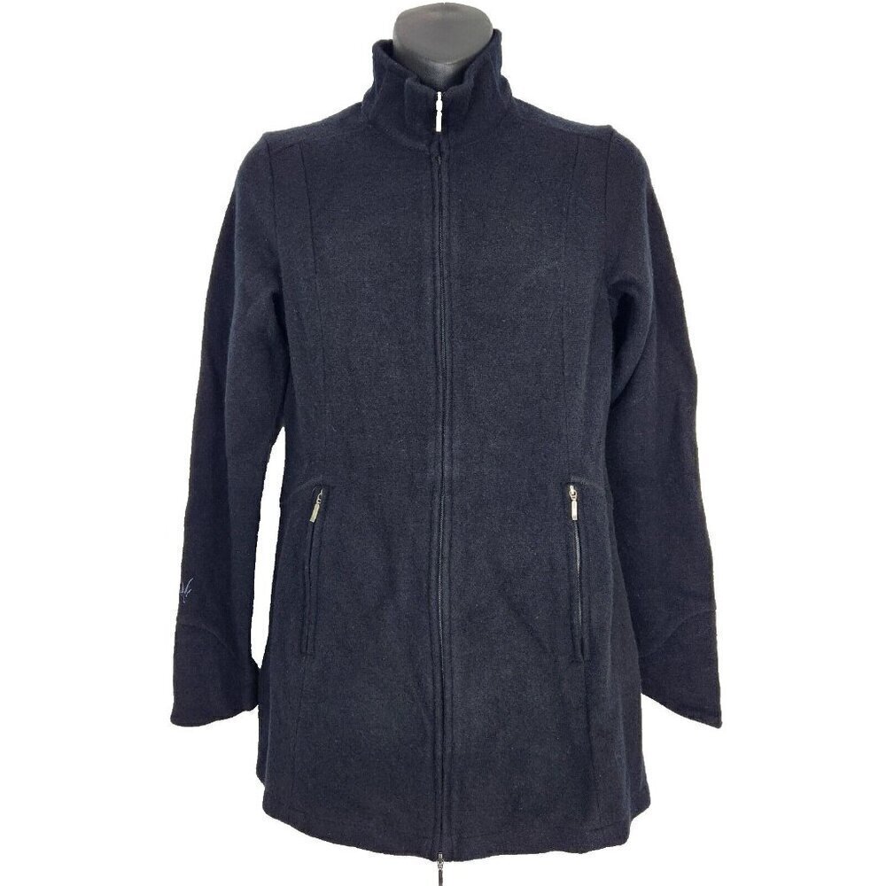 Ibex Backbay Merino Wool Sweater Jacket Womens S‎ Black Mid Length Full Zip
